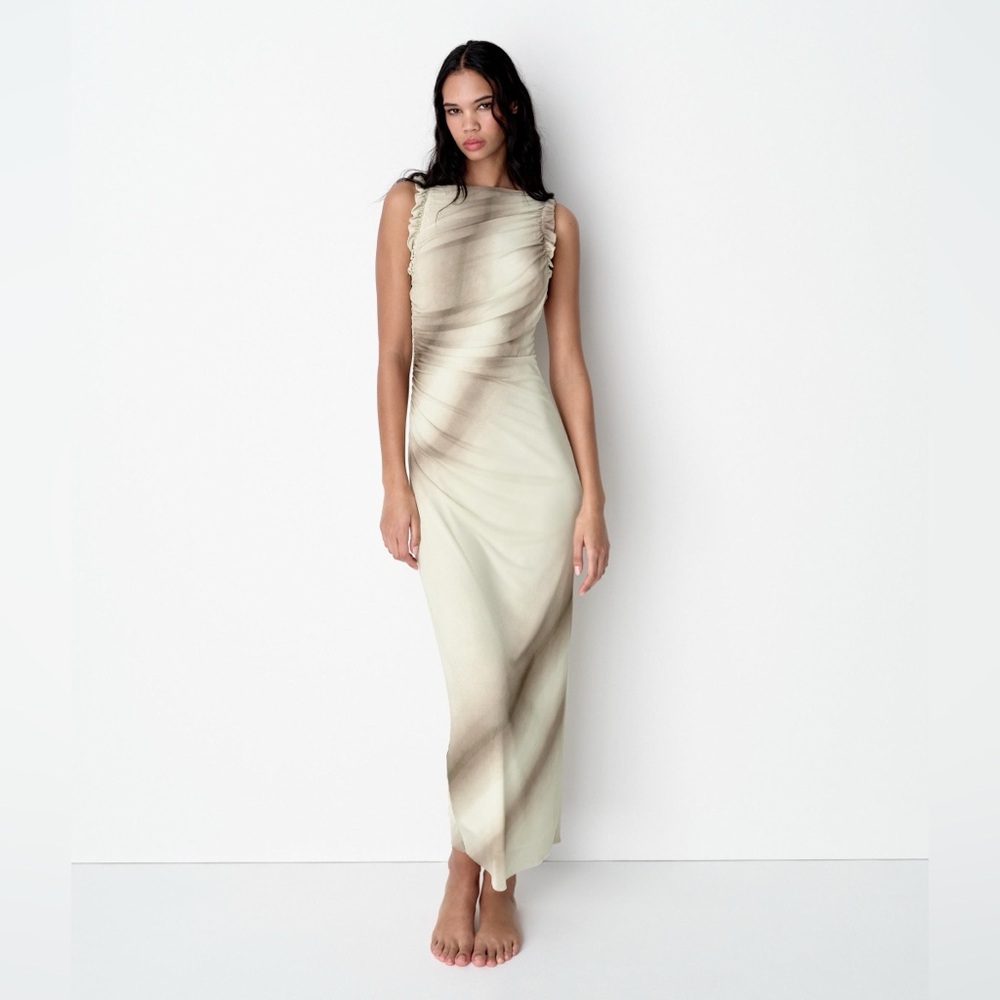 Zara Cream and Taupe Swirl Maxi Dress